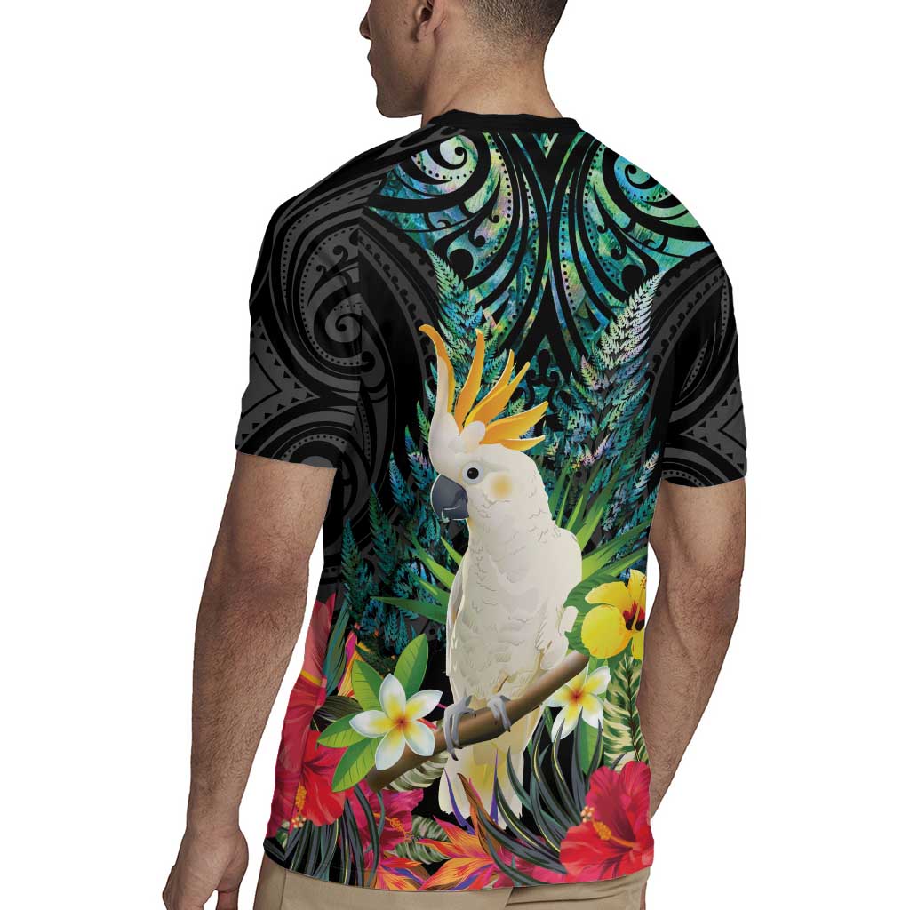 Sulphur-crested Cockatoo New Zealand Rugby Jersey Paua Shell Aotearoa Maori Tropical Flowers - Aussie Hoodie