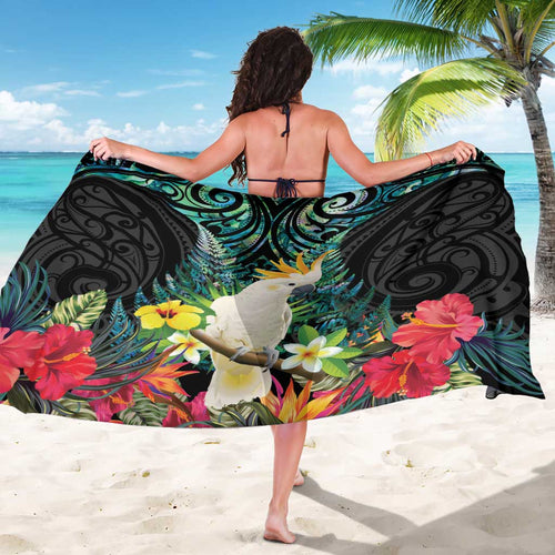 Sulphur-crested Cockatoo New Zealand Sarong Paua Shell Aotearoa Maori Tropical Flowers - Aussie Hoodie