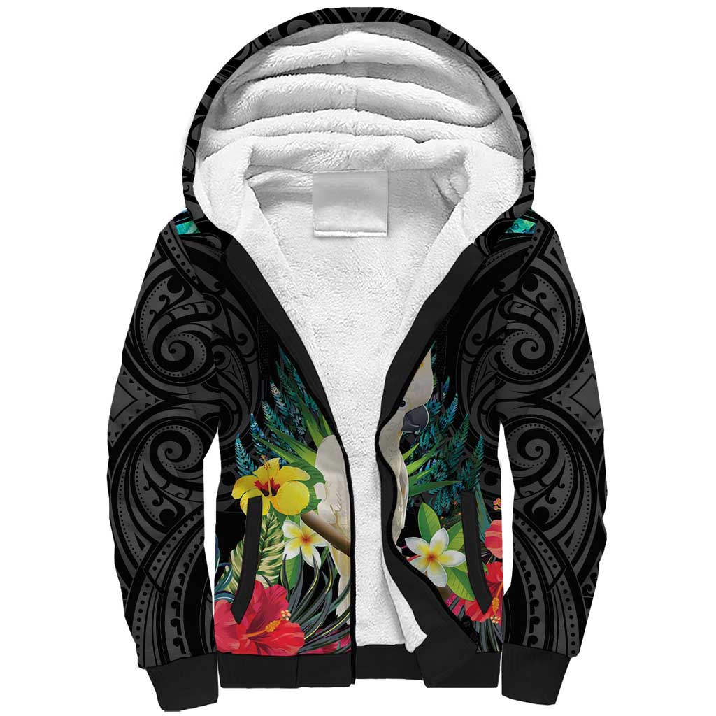 Sulphur-crested Cockatoo New Zealand Sherpa Hoodie Paua Shell Aotearoa Maori Tropical Flowers - Aussie Hoodie