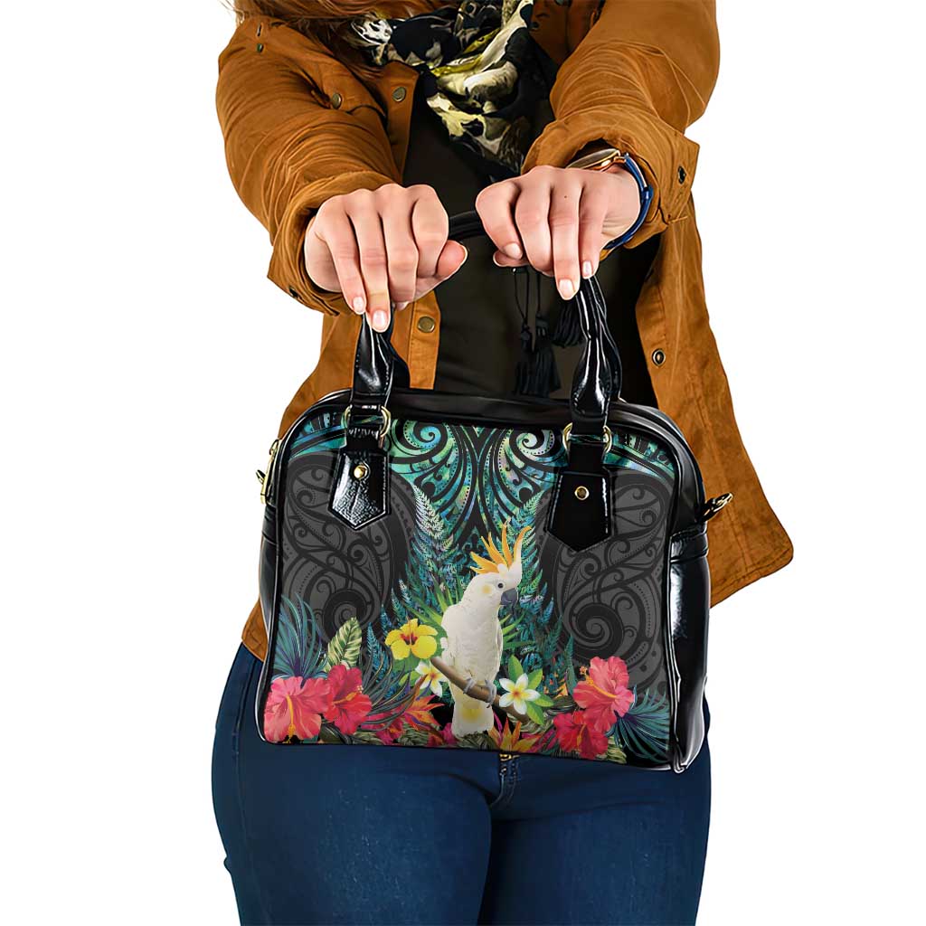 Sulphur-crested Cockatoo New Zealand Shoulder Handbag Paua Shell Aotearoa Maori Tropical Flowers - Aussie Hoodie