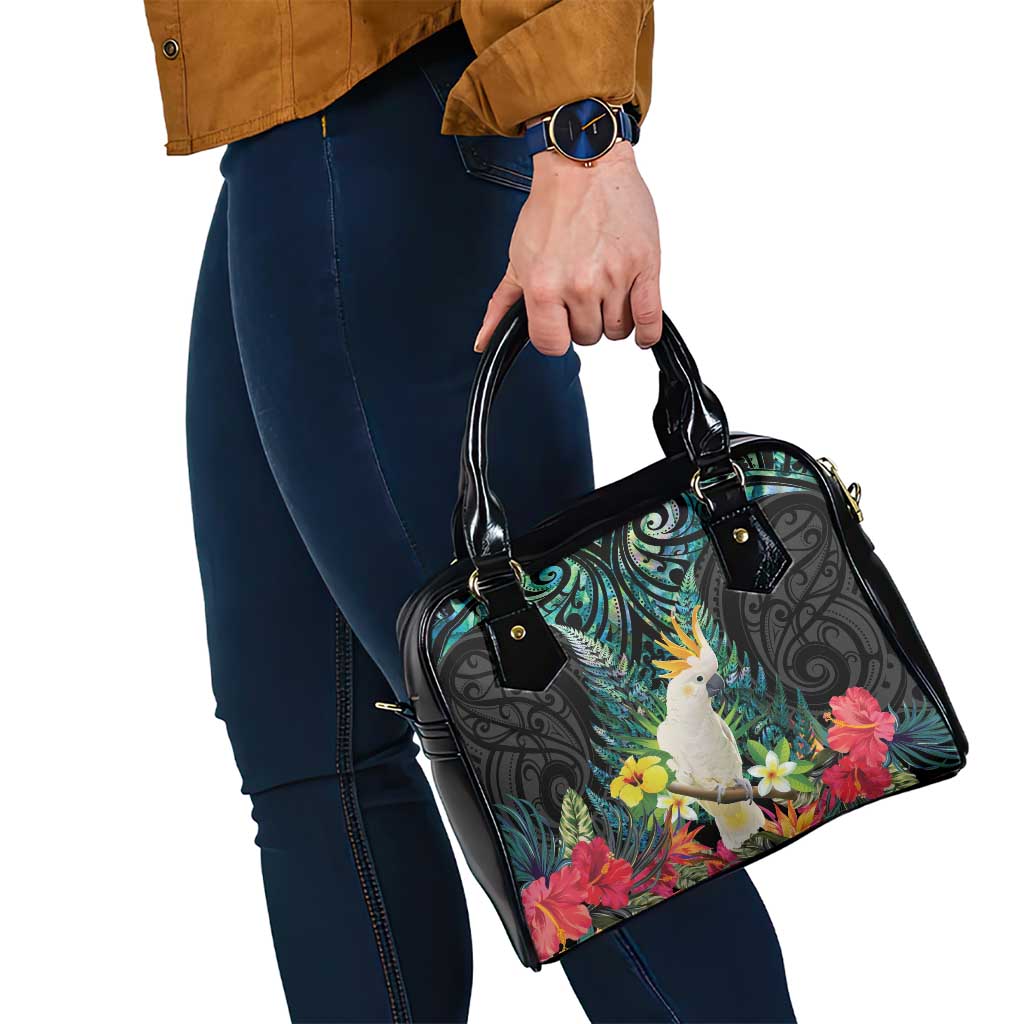 Sulphur-crested Cockatoo New Zealand Shoulder Handbag Paua Shell Aotearoa Maori Tropical Flowers - Aussie Hoodie