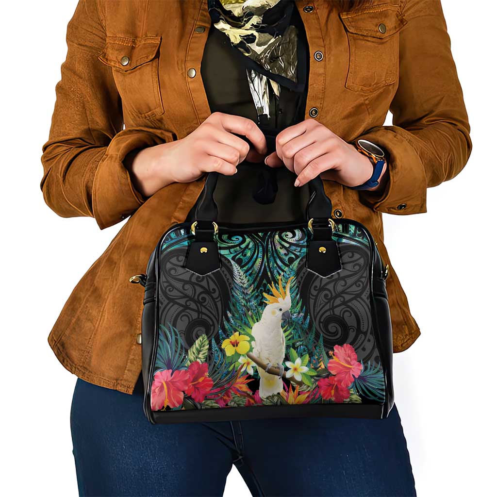 Sulphur-crested Cockatoo New Zealand Shoulder Handbag Paua Shell Aotearoa Maori Tropical Flowers - Aussie Hoodie