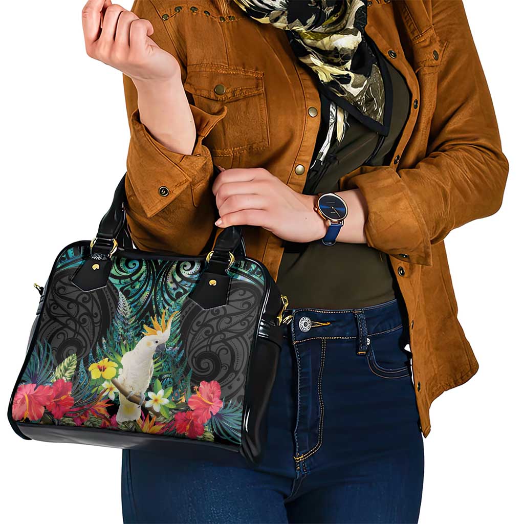 Sulphur-crested Cockatoo New Zealand Shoulder Handbag Paua Shell Aotearoa Maori Tropical Flowers - Aussie Hoodie