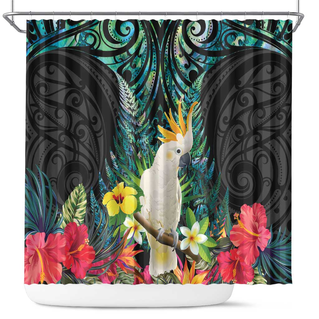 Sulphur-crested Cockatoo New Zealand Shower Curtain Paua Shell Aotearoa Maori Tropical Flowers - Aussie Hoodie
