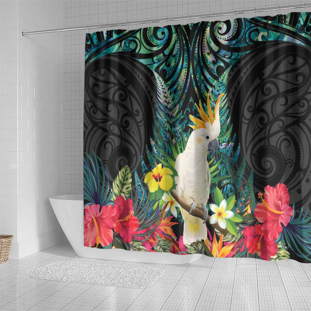 Sulphur-crested Cockatoo New Zealand Shower Curtain Paua Shell Aotearoa Maori Tropical Flowers - Aussie Hoodie