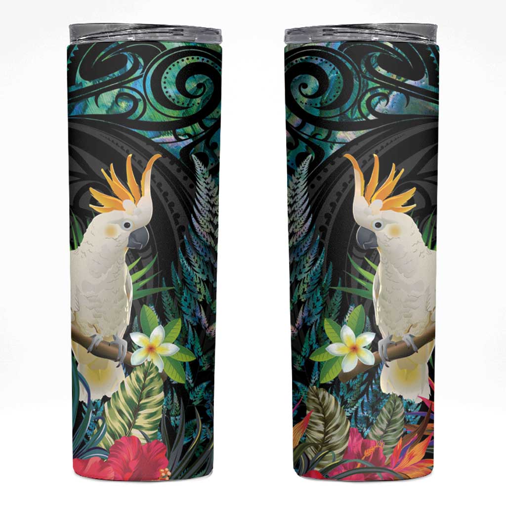 Sulphur-crested Cockatoo New Zealand Skinny Tumbler Paua Shell Aotearoa Maori Tropical Flowers - Aussie Hoodie