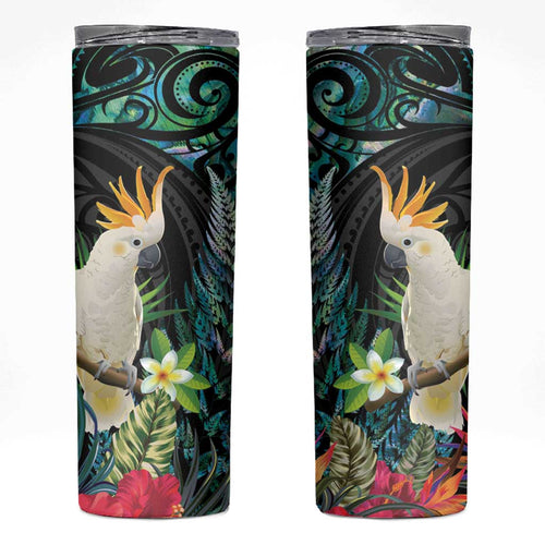 Sulphur-crested Cockatoo New Zealand Skinny Tumbler Paua Shell Aotearoa Maori Tropical Flowers - Aussie Hoodie