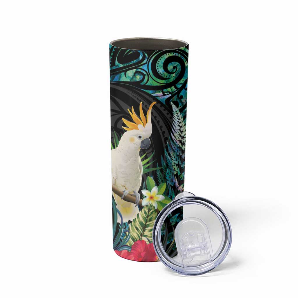 Sulphur-crested Cockatoo New Zealand Skinny Tumbler Paua Shell Aotearoa Maori Tropical Flowers - Aussie Hoodie