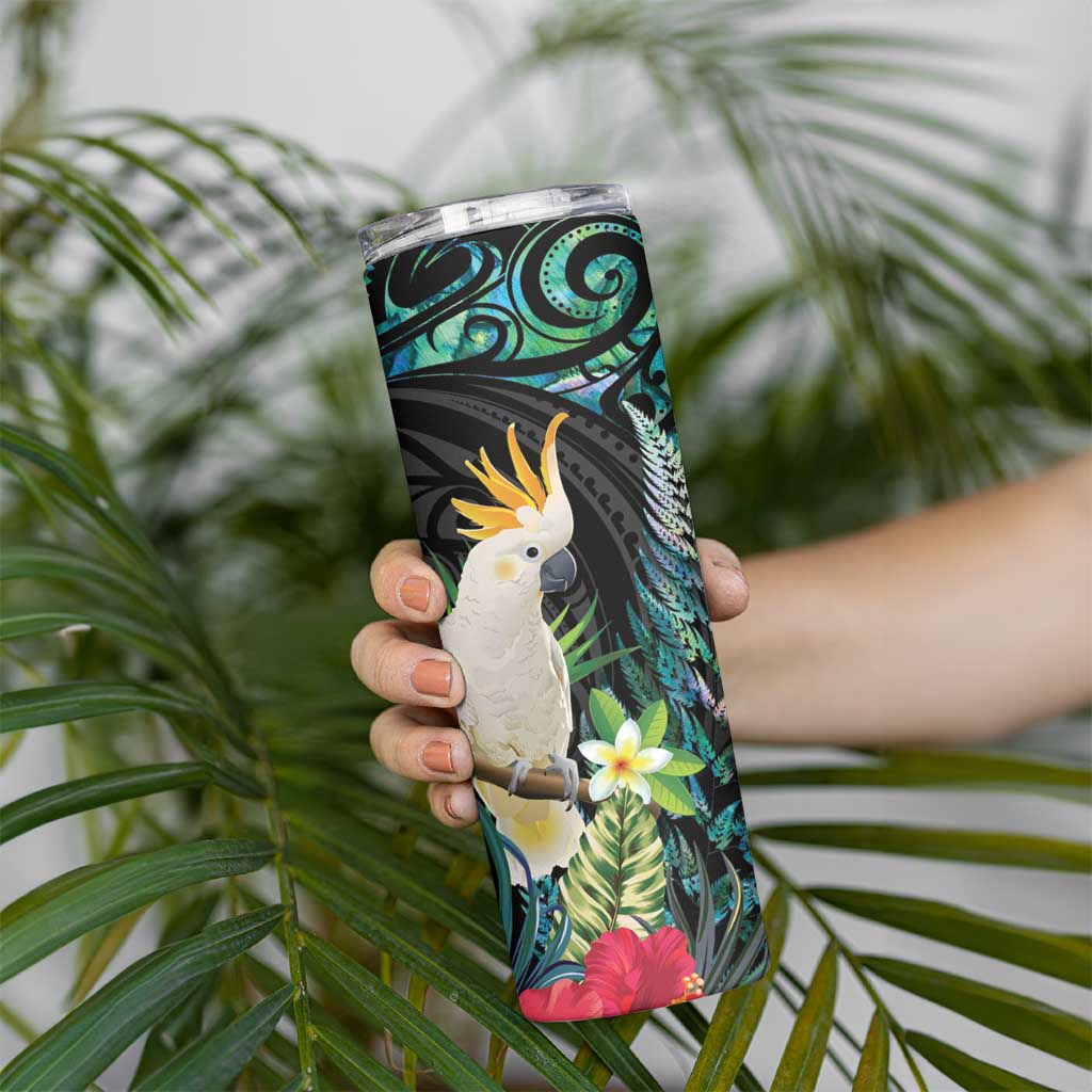 Sulphur-crested Cockatoo New Zealand Skinny Tumbler Paua Shell Aotearoa Maori Tropical Flowers - Aussie Hoodie