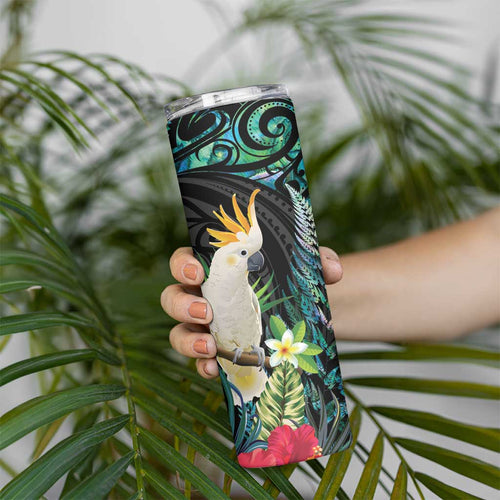 Sulphur-crested Cockatoo New Zealand Skinny Tumbler Paua Shell Aotearoa Maori Tropical Flowers - Aussie Hoodie