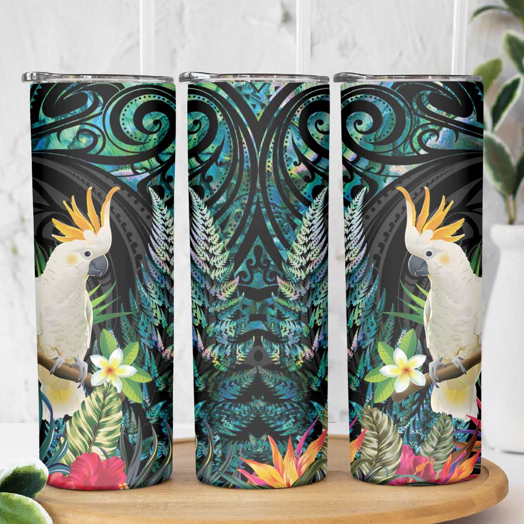Sulphur-crested Cockatoo New Zealand Skinny Tumbler Paua Shell Aotearoa Maori Tropical Flowers - Aussie Hoodie