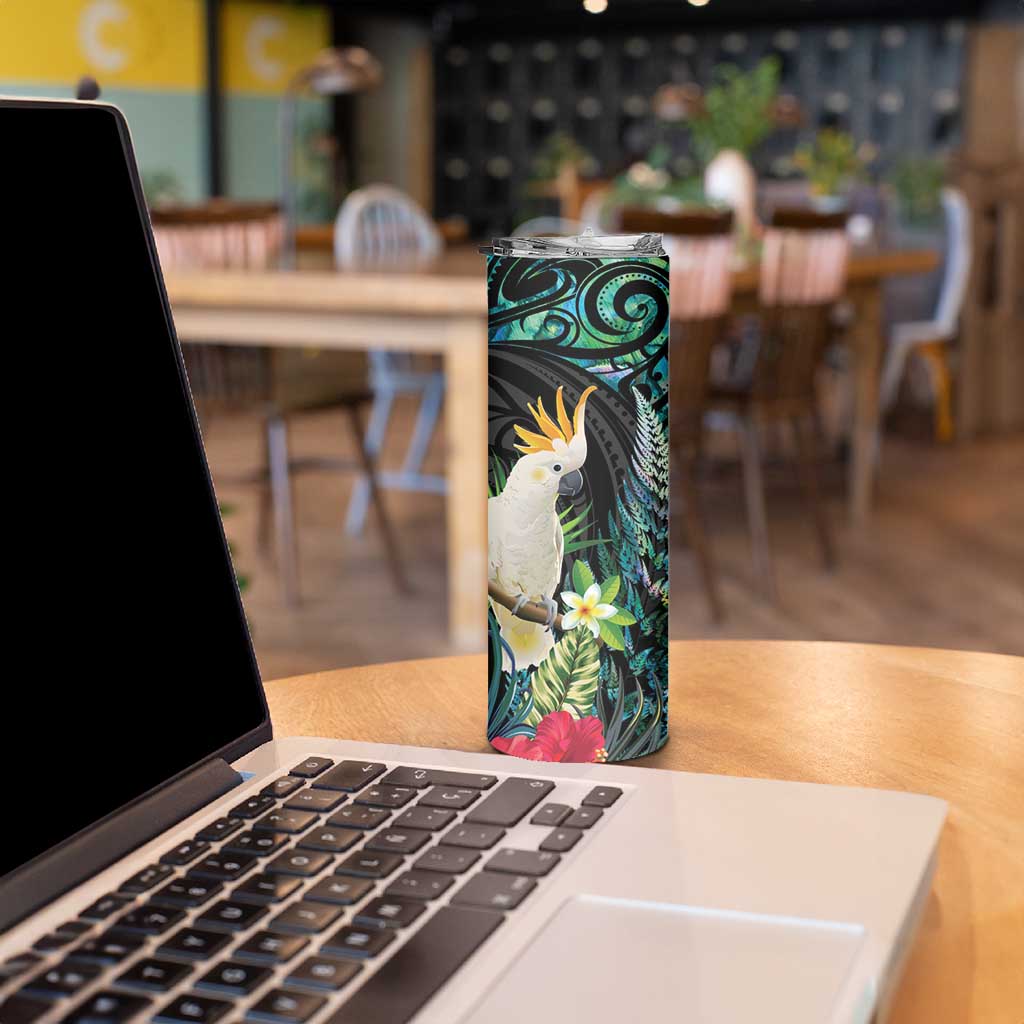 Sulphur-crested Cockatoo New Zealand Skinny Tumbler Paua Shell Aotearoa Maori Tropical Flowers - Aussie Hoodie