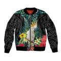Sulphur-crested Cockatoo New Zealand Sleeve Zip Bomber Jacket Paua Shell Aotearoa Maori Tropical Flowers - Aussie Hoodie