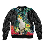 Sulphur-crested Cockatoo New Zealand Sleeve Zip Bomber Jacket Paua Shell Aotearoa Maori Tropical Flowers - Aussie Hoodie