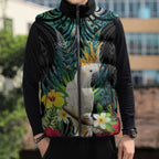 Sulphur-crested Cockatoo New Zealand Sleeveless Puffer Jacket Paua Shell Aotearoa Maori Tropical Flowers - Aussie Hoodie