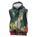 Sulphur-crested Cockatoo New Zealand Sleeveless Zip Hoodie Paua Shell Aotearoa Maori Tropical Flowers LT14