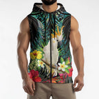 Sulphur-crested Cockatoo New Zealand Sleeveless Zip Hoodie Paua Shell Aotearoa Maori Tropical Flowers LT14