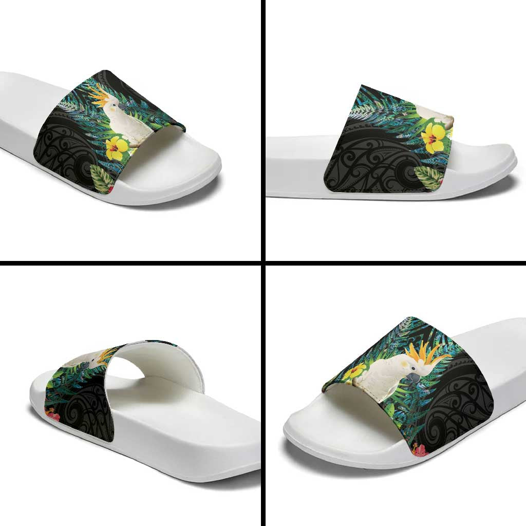 Sulphur-crested Cockatoo New Zealand Slide Sandals Paua Shell Aotearoa Maori Tropical Flowers - Aussie Hoodie
