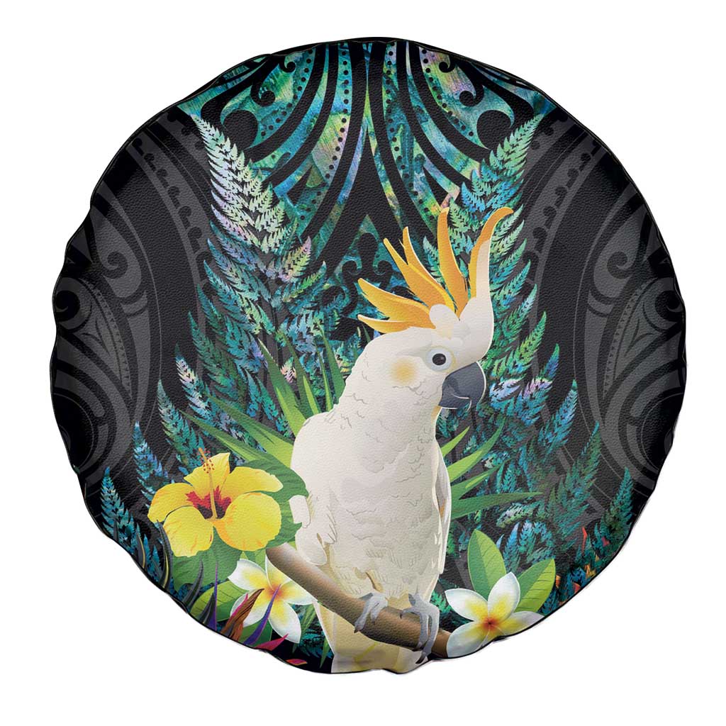 Sulphur-crested Cockatoo New Zealand Spare Tire Cover Paua Shell Aotearoa Maori Tropical Flowers - Aussie Hoodie