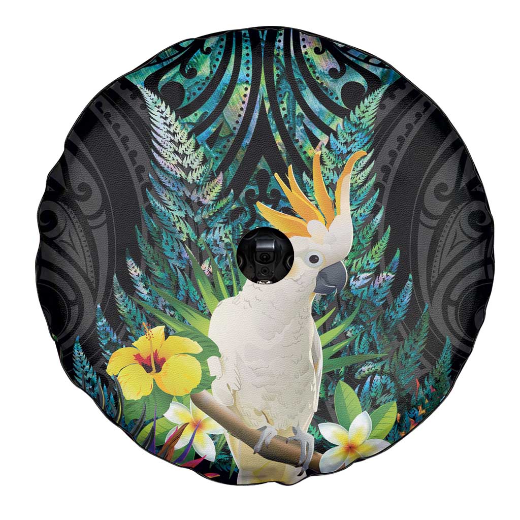 Sulphur-crested Cockatoo New Zealand Spare Tire Cover Paua Shell Aotearoa Maori Tropical Flowers - Aussie Hoodie