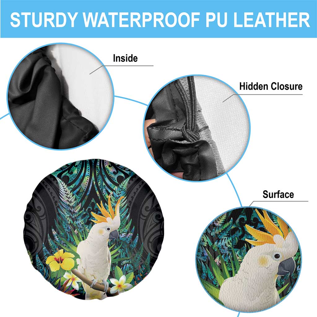Sulphur-crested Cockatoo New Zealand Spare Tire Cover Paua Shell Aotearoa Maori Tropical Flowers - Aussie Hoodie