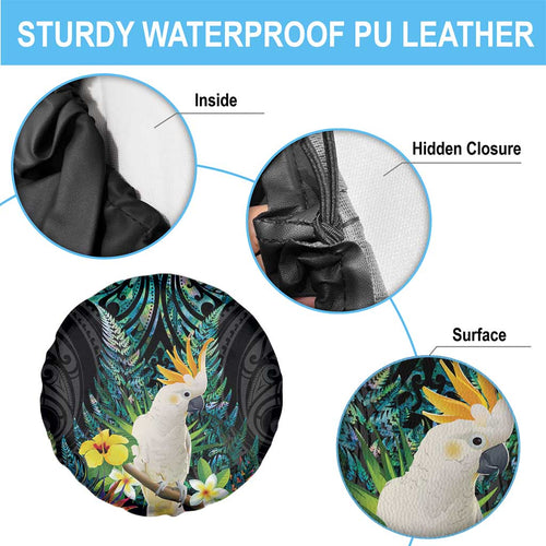Sulphur-crested Cockatoo New Zealand Spare Tire Cover Paua Shell Aotearoa Maori Tropical Flowers - Aussie Hoodie