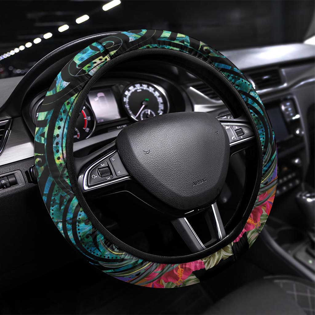 Sulphur-crested Cockatoo New Zealand Steering Wheel Cover Paua Shell Aotearoa Maori Tropical Flowers - Aussie Hoodie