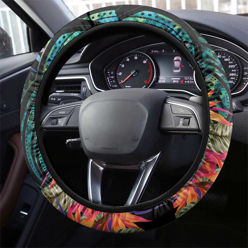 Sulphur-crested Cockatoo New Zealand Steering Wheel Cover Paua Shell Aotearoa Maori Tropical Flowers - Aussie Hoodie