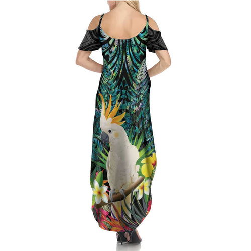 Sulphur-crested Cockatoo New Zealand Summer Maxi Dress Paua Shell Aotearoa Maori Tropical Flowers - Aussie Hoodie