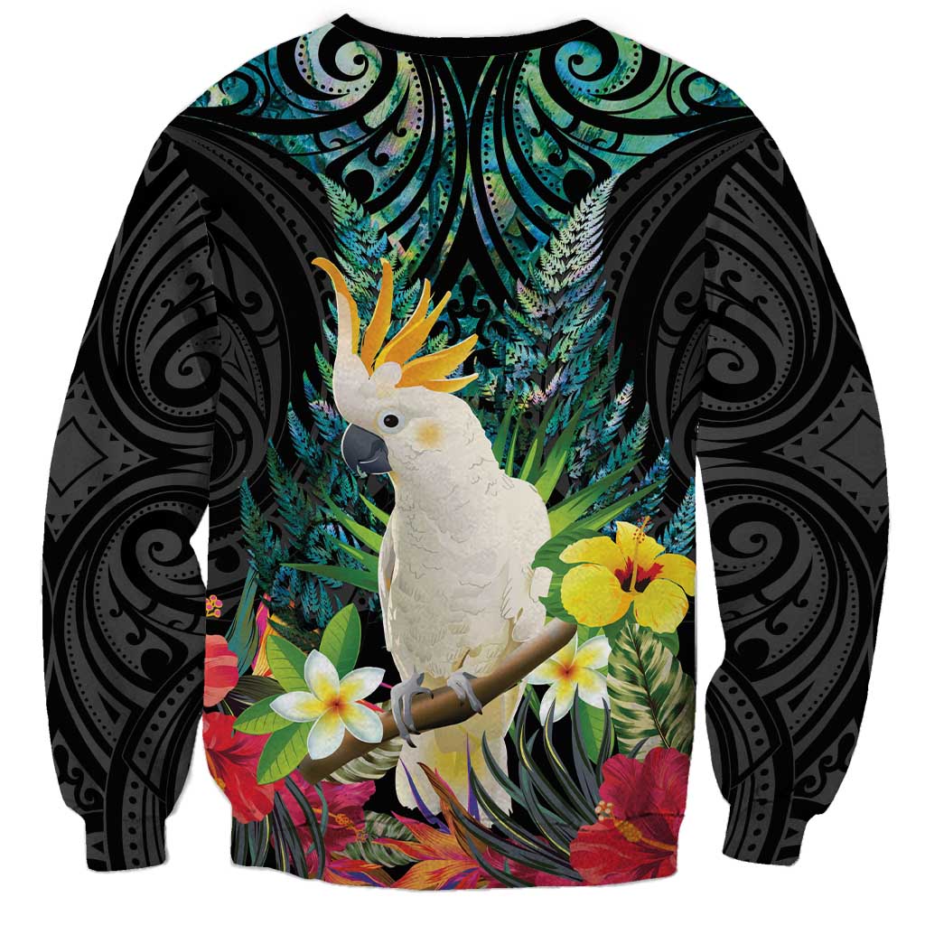 Sulphur-crested Cockatoo New Zealand Sweatshirt Paua Shell Aotearoa Maori Tropical Flowers - Aussie Hoodie