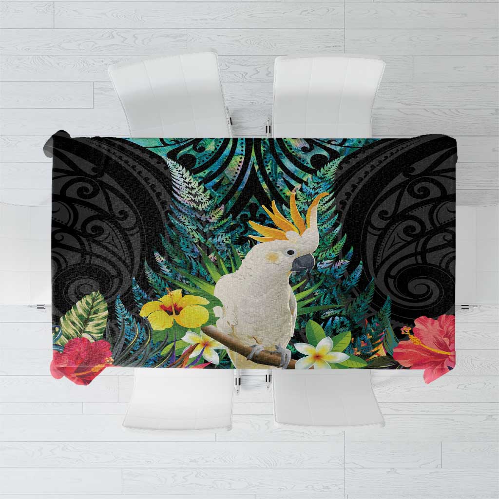 Sulphur-crested Cockatoo New Zealand Tablecloth Paua Shell Aotearoa Maori Tropical Flowers - Aussie Hoodie