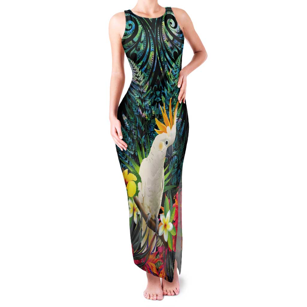 Sulphur-crested Cockatoo New Zealand Tank Maxi Dress Paua Shell Aotearoa Maori Tropical Flowers - Aussie Hoodie