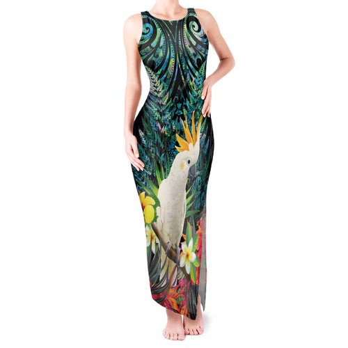 Sulphur-crested Cockatoo New Zealand Tank Maxi Dress Paua Shell Aotearoa Maori Tropical Flowers - Aussie Hoodie