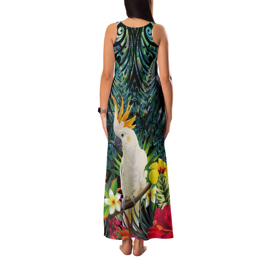 Sulphur-crested Cockatoo New Zealand Tank Maxi Dress Paua Shell Aotearoa Maori Tropical Flowers - Aussie Hoodie