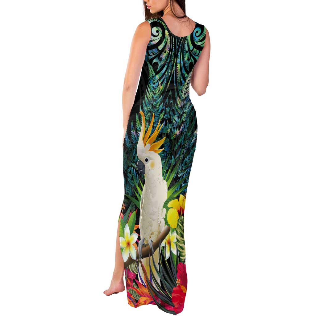 Sulphur-crested Cockatoo New Zealand Tank Maxi Dress Paua Shell Aotearoa Maori Tropical Flowers - Aussie Hoodie