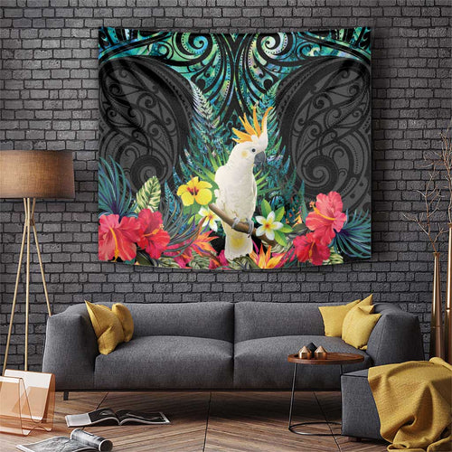 Sulphur-crested Cockatoo New Zealand Tapestry Paua Shell Aotearoa Maori Tropical Flowers - Aussie Hoodie