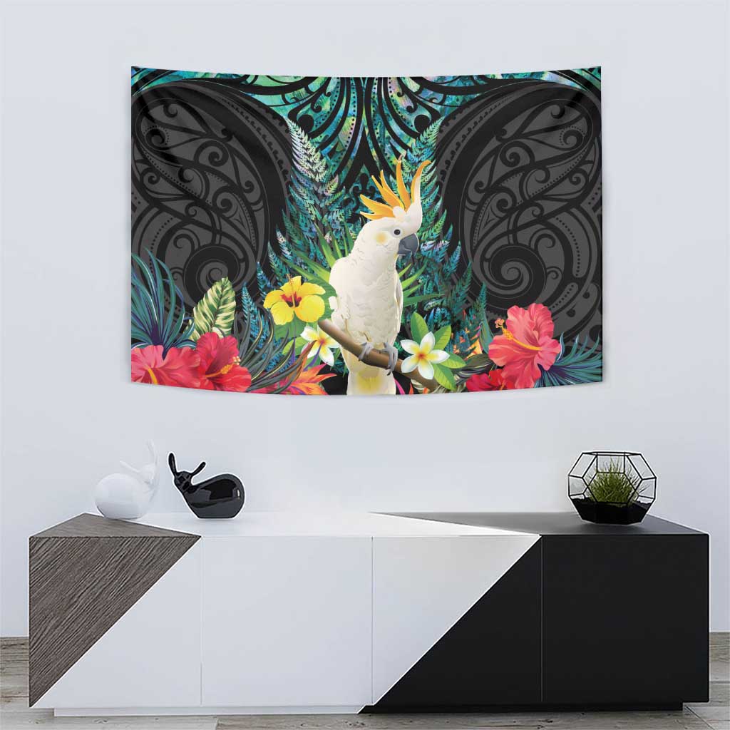 Sulphur-crested Cockatoo New Zealand Tapestry Paua Shell Aotearoa Maori Tropical Flowers - Aussie Hoodie