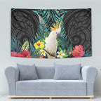 Sulphur-crested Cockatoo New Zealand Tapestry Paua Shell Aotearoa Maori Tropical Flowers - Aussie Hoodie