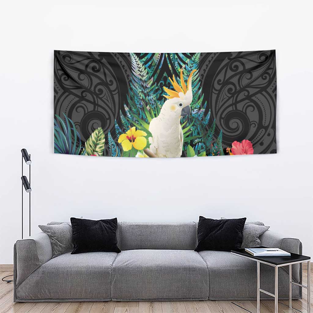 Sulphur-crested Cockatoo New Zealand Tapestry Paua Shell Aotearoa Maori Tropical Flowers - Aussie Hoodie