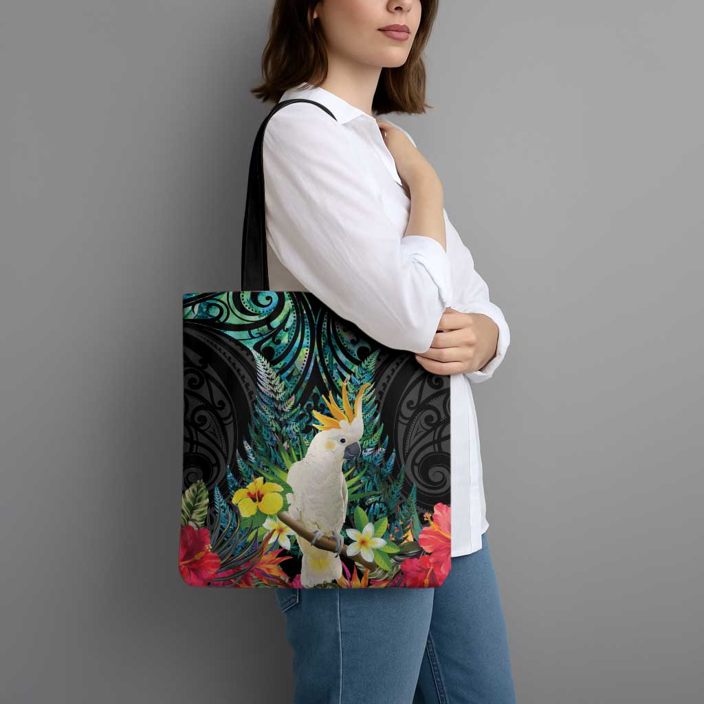 Sulphur-crested Cockatoo New Zealand Tote Bag Paua Shell Aotearoa Maori Tropical Flowers - Aussie Hoodie
