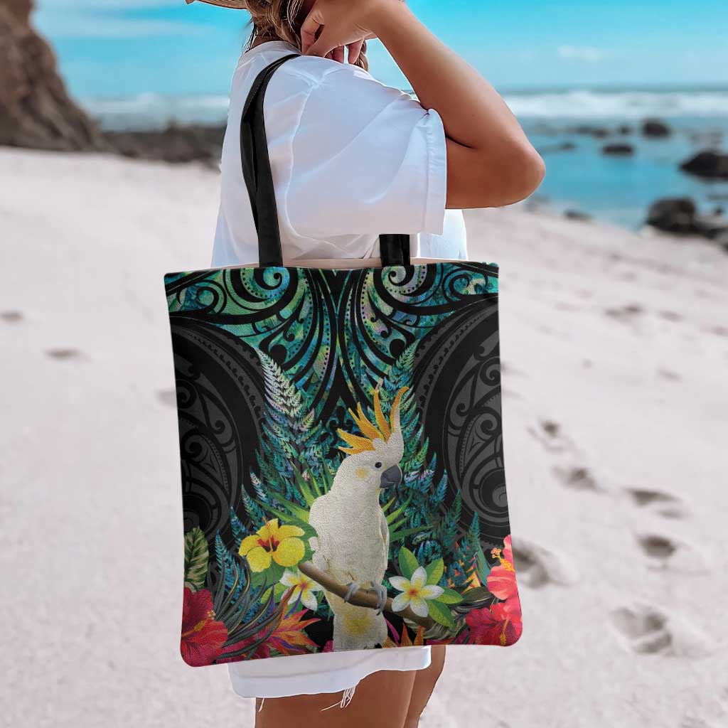 Sulphur-crested Cockatoo New Zealand Tote Bag Paua Shell Aotearoa Maori Tropical Flowers - Aussie Hoodie