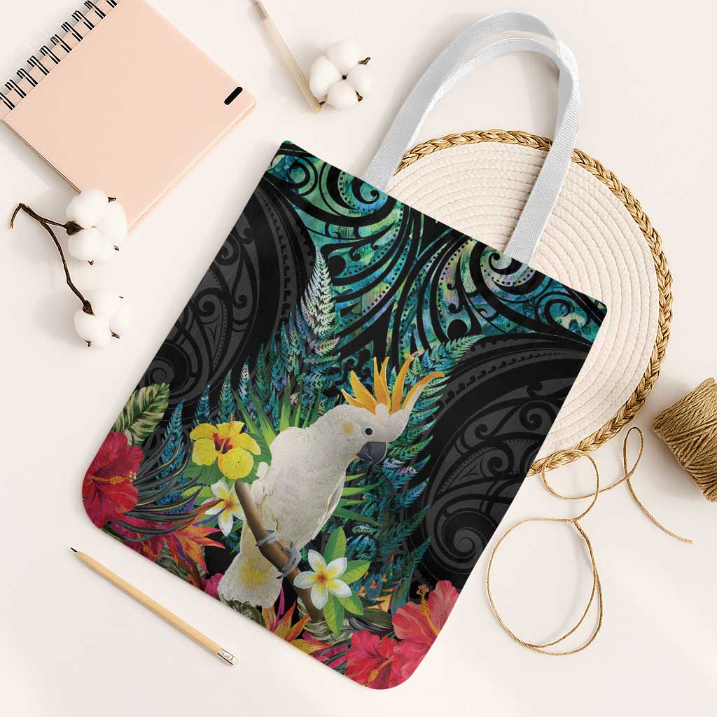 Sulphur-crested Cockatoo New Zealand Tote Bag Paua Shell Aotearoa Maori Tropical Flowers - Aussie Hoodie
