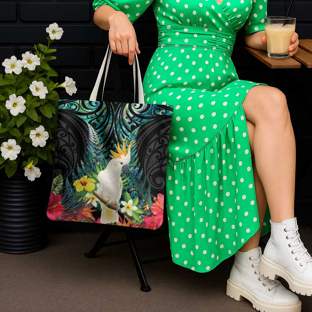 Sulphur-crested Cockatoo New Zealand Tote Bag Paua Shell Aotearoa Maori Tropical Flowers - Aussie Hoodie