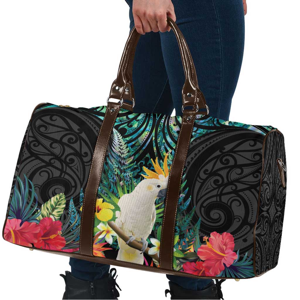 Sulphur-crested Cockatoo New Zealand Travel Bag Paua Shell Aotearoa Maori Tropical Flowers - Aussie Hoodie