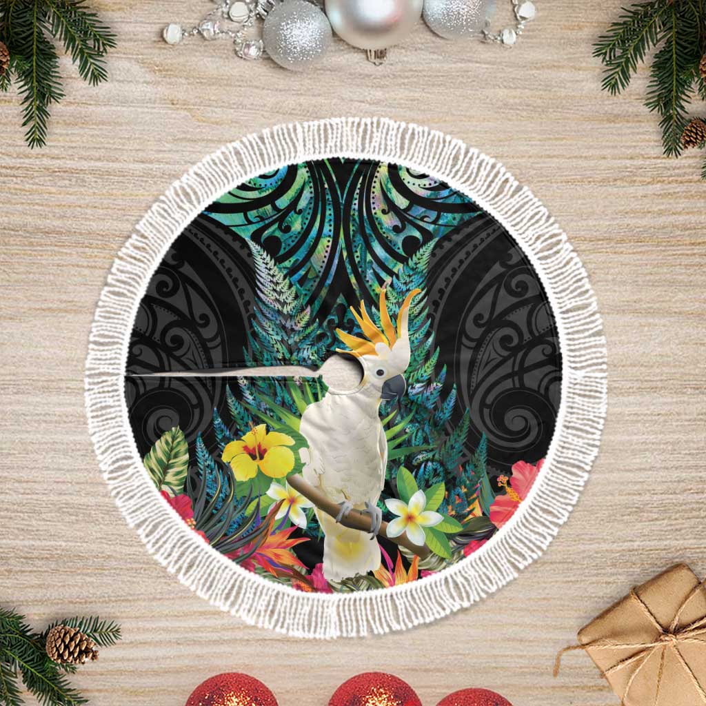 Sulphur-crested Cockatoo New Zealand Tree Skirt Paua Shell Aotearoa Maori Tropical Flowers - Aussie Hoodie