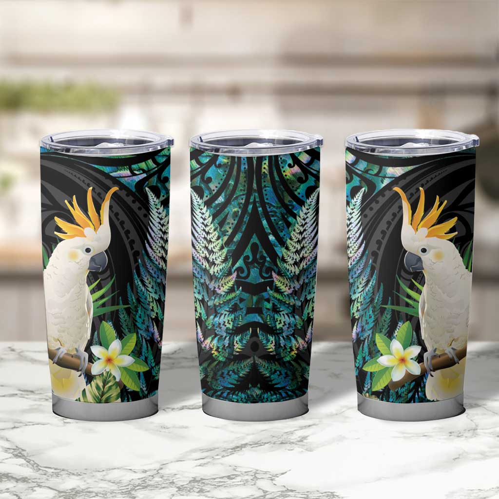 Sulphur-crested Cockatoo New Zealand Tumbler Cup Paua Shell Aotearoa Maori Tropical Flowers - Aussie Hoodie