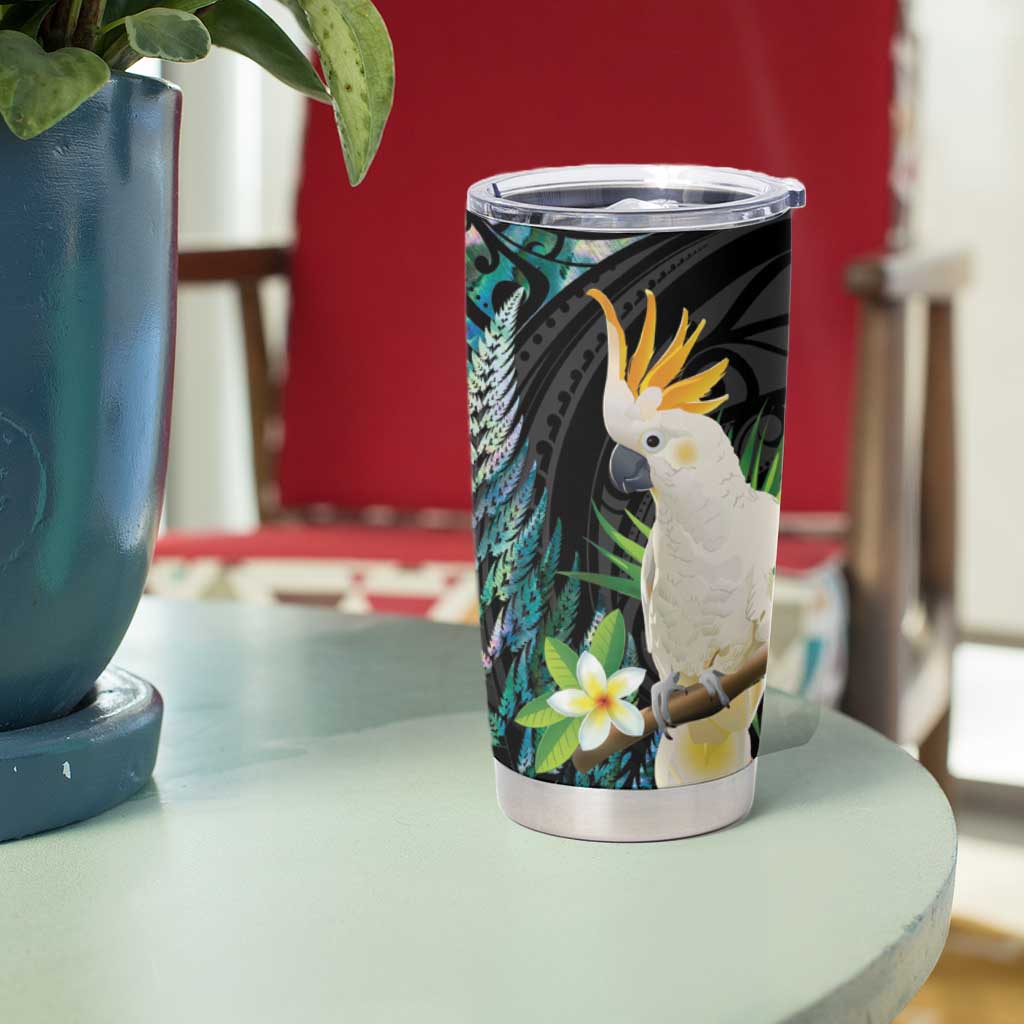 Sulphur-crested Cockatoo New Zealand Tumbler Cup Paua Shell Aotearoa Maori Tropical Flowers - Aussie Hoodie