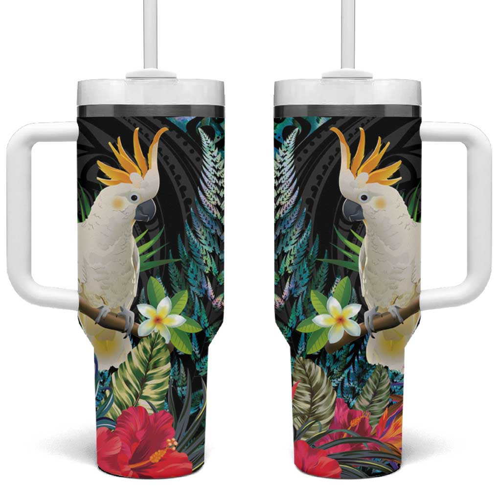 Sulphur-crested Cockatoo New Zealand Tumbler With Handle Paua Shell Aotearoa Maori Tropical Flowers - Aussie Hoodie
