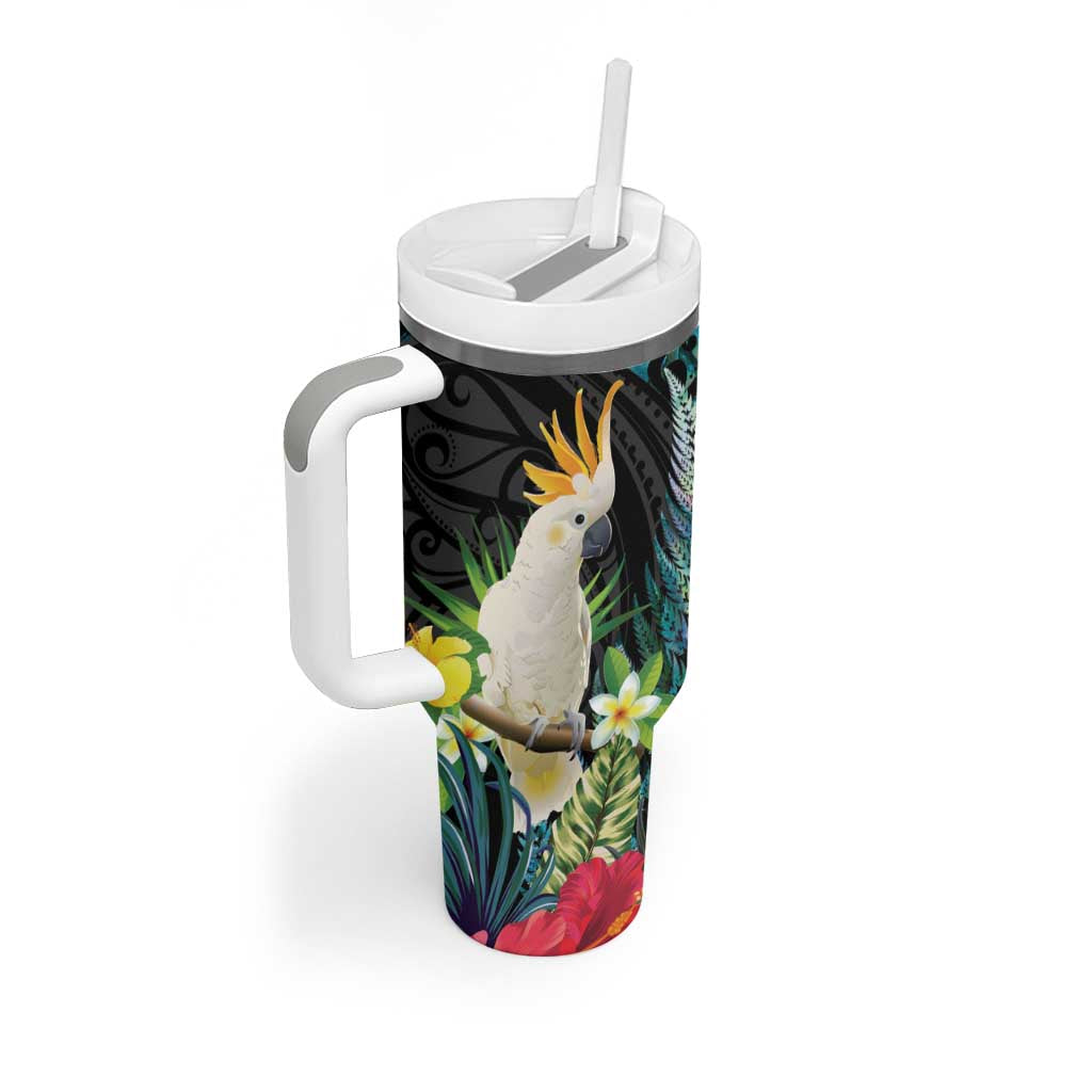 Sulphur-crested Cockatoo New Zealand Tumbler With Handle Paua Shell Aotearoa Maori Tropical Flowers - Aussie Hoodie