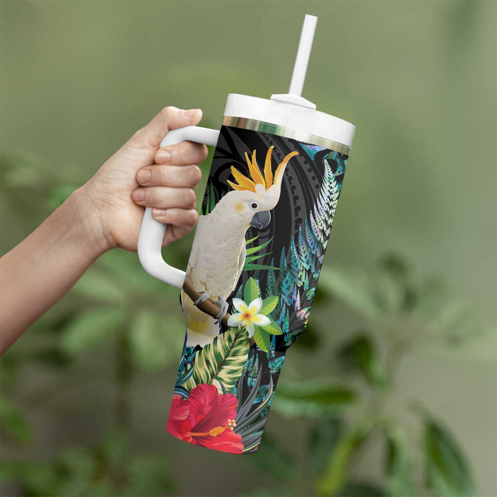 Sulphur-crested Cockatoo New Zealand Tumbler With Handle Paua Shell Aotearoa Maori Tropical Flowers - Aussie Hoodie
